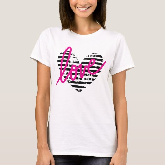 Gestreept Hart Liefde Design T-shirt (Voorkant)