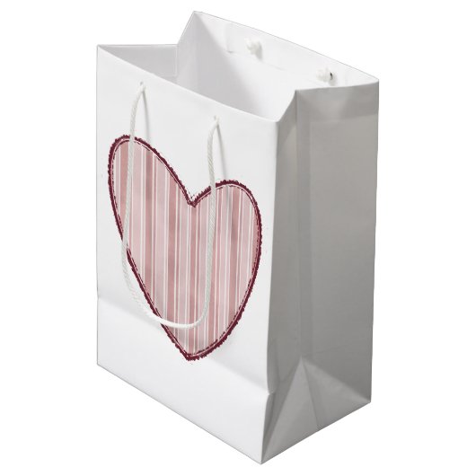 Gestreept Hart Medium Cadeauzakje (Voorkant Gekanteld)