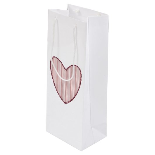 Gestreept Hart Wijn Cadeautas (Voorkant Gekanteld)