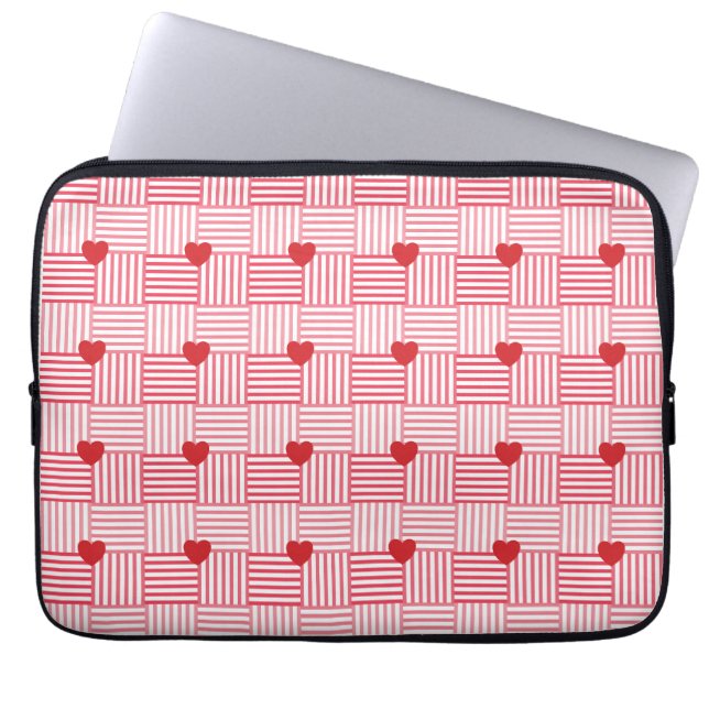 Gestreept Hartjes Patchwork Patroon  Laptop Sleeve (Voorkant)