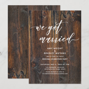 Gestreept Hout Handgeschrift We Zijn Getrouwd Kaart