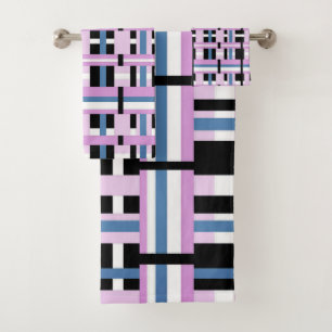 Gestreept in Slate Blue, Orchid, Black & White Bad Handdoek
