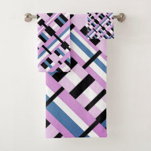 Gestreept in Slate Blue, Orchid, Black & White Bad Handdoek