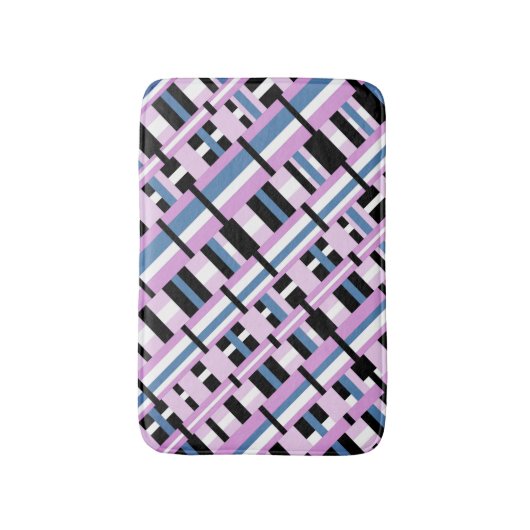 Gestreept in Slate Blue, Orchid, Black & White Badmat (Voorkant Verticaal)