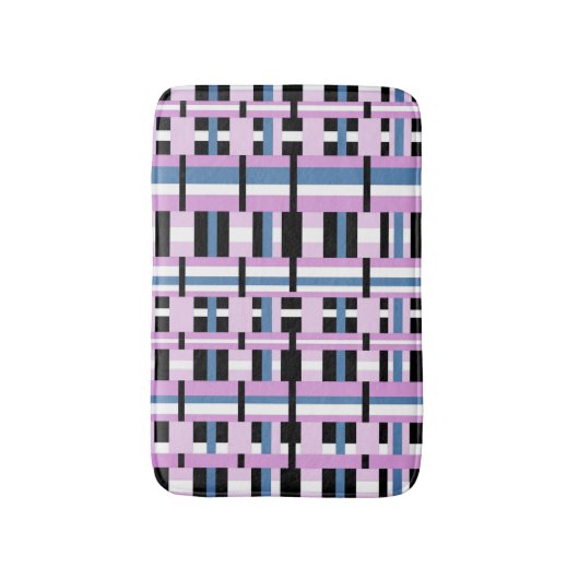 Gestreept in Slate Blue, Orchid, Black & White Badmat (Voorkant Verticaal)