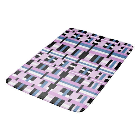 Gestreept in Slate Blue, Orchid, Black & White Badmat (Gekanteld)