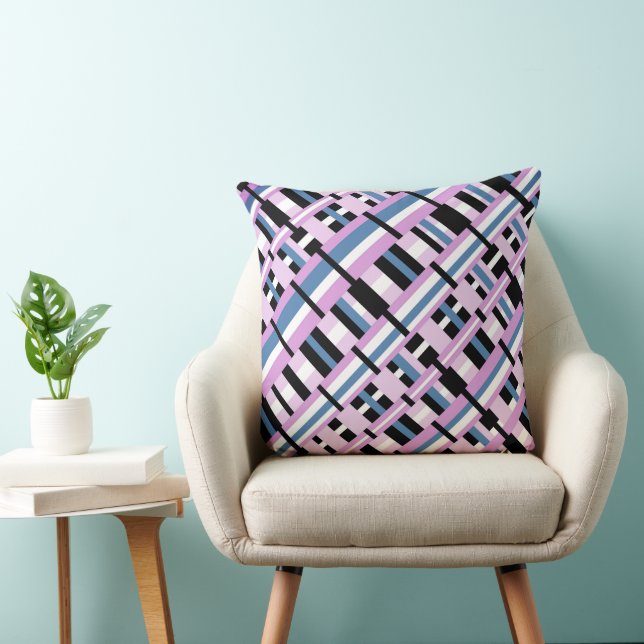 Gestreept in Slate Blue, Orchid, Black & White Kussen (Stoel)