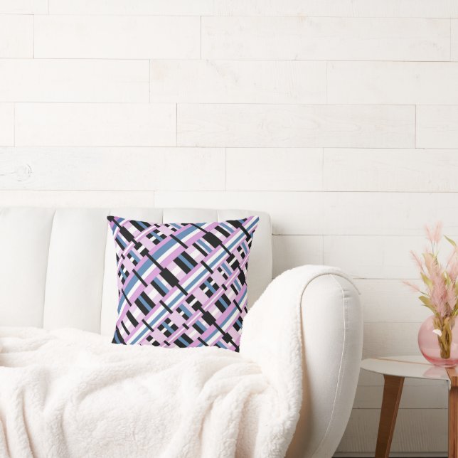Gestreept in Slate Blue, Orchid, Black & White Kussen (Bank)