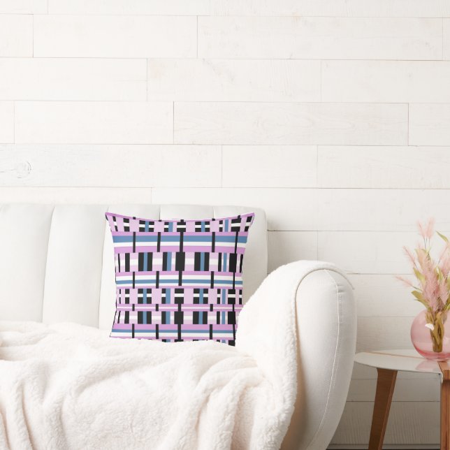Gestreept in Slate Blue, Orchid, Black & White Kussen (Bank)