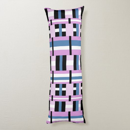 Gestreept in Slate Blue, Orchid, Black & White Lichaamskussen (Achterkant (Verticaal))