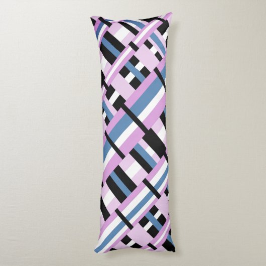 Gestreept in Slate Blue, Orchid, Black & White Lichaamskussen (Achterkant (Verticaal))