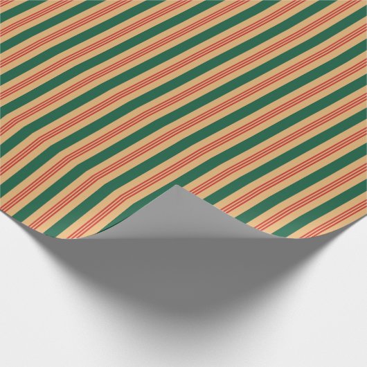 Gestreept inpakpapier - donkerrood, groen en goud (Hoek)