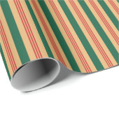 Gestreept inpakpapier - donkerrood, groen en goud (Rol Hoek)
