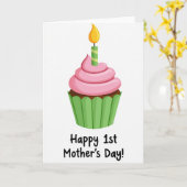 Gestreept Kaars Cupcake Kaart (Gele Bloem)