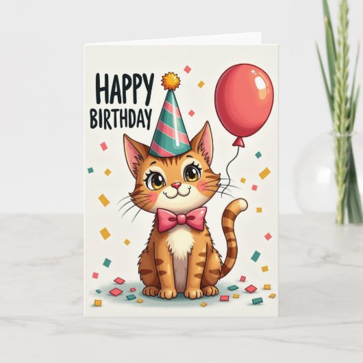 Gestreept kat ballon kaart (Voorkant)