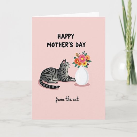 Gestreept kat bloem Moederdag kaart (Voorkant)
