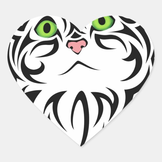 Gestreept Kat met groene ogen Hart Sticker (Voorkant)