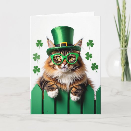 Gestreept kat St. Patrick's Day kaart (Voorkant)