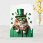 Gestreept kat St. Patrick's Day kaart (Gele Bloem)