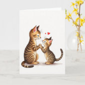 Gestreept katten Moederdag kaart met liefs (Gele Bloem)