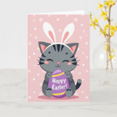 Gestreept katten Pasen kaart (Gele Bloem)
