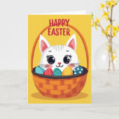 Gestreept katten Pasen leuk kaart (Gele Bloem)