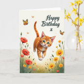 Gestreept Katten Verjaardagskaart Kaart (Gele Bloem)