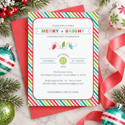 Gestreept Kerst Uitnodiging Merry + Bright
