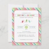 Gestreept Kerst Uitnodiging Merry + Bright (Voorkant)