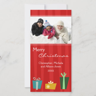 Gestreept kerstcadeau-holiday fotokaart (rood) feestdagenkaart
