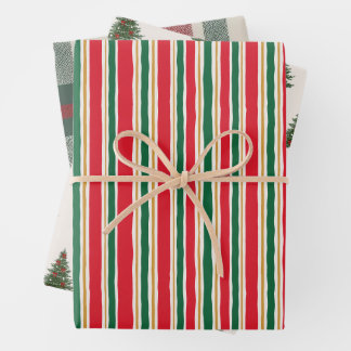 Gestreept kerstcadeaupapier, dennenboom inpakpapier vel