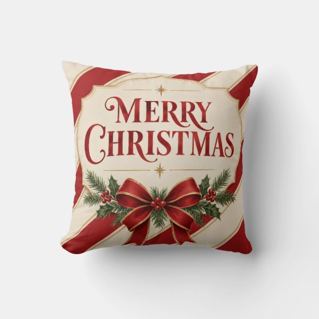 Gestreept kerstfeest, vrolijk kerstfeest groet sti kussen (Voorkant)
