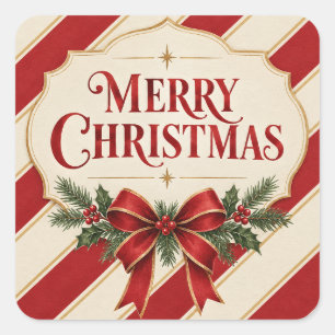 Gestreept kerstfeest, vrolijk kerstfeest groet sti vierkante sticker