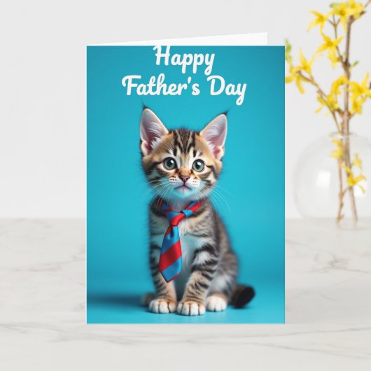 Gestreept Kitten Vaderdag Kaart (Gele Bloem)