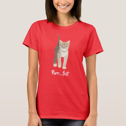 Gestreept Kittens T-Shirt Rode Korte Mouwen (Voorkant)