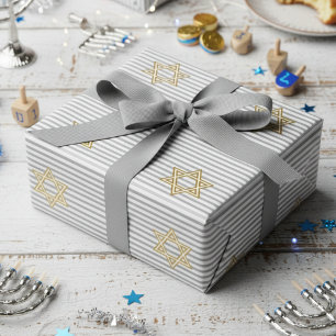 Gestreept Klassiek Zilver Joods Gouden Ster van Da Cadeaupapier