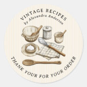 Gestreept  kookgerei Bakkerij Recept Ronde Sticker (Voorkant)