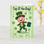 Gestreept Leprechaun Scènekaart Kaart (Gele Bloem)