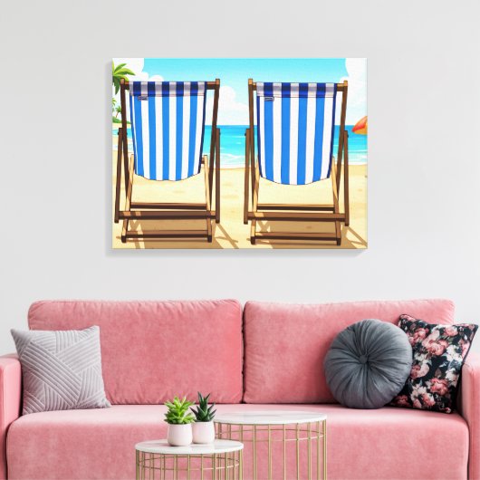 Gestreept ligstoel canvas print (Insitu (Woonkamer))