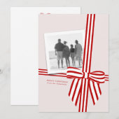 Gestreept lint plat kerstfoto kaart (Voorkant / Achterkant)