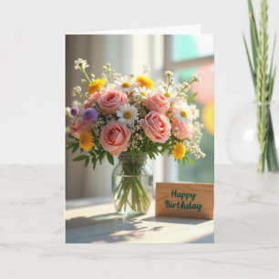Gestreept Madeliefje En Roos Bloemkaart Kaart