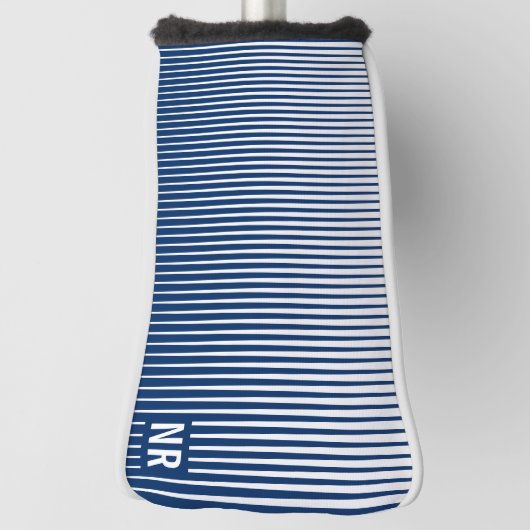 Gestreept marineblauw en wit modern abstract aange golfheadcover (Draai 90)
