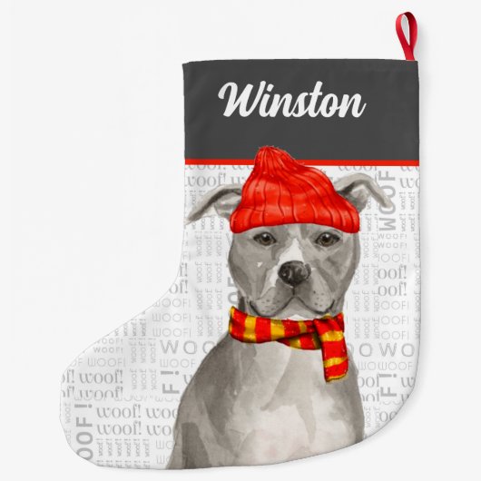 Gestreept met een Grijze Pit Bull en Dog's Name La Grote Kerstsok (Achterkant)