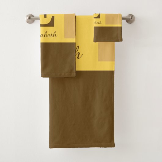 Gestreept Modern Elegant Geel Bruin Monogram Bad Handdoek (Insitu)