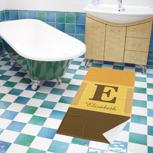 Gestreept Modern Elegant Geel Bruin Monogram Bad Handdoek