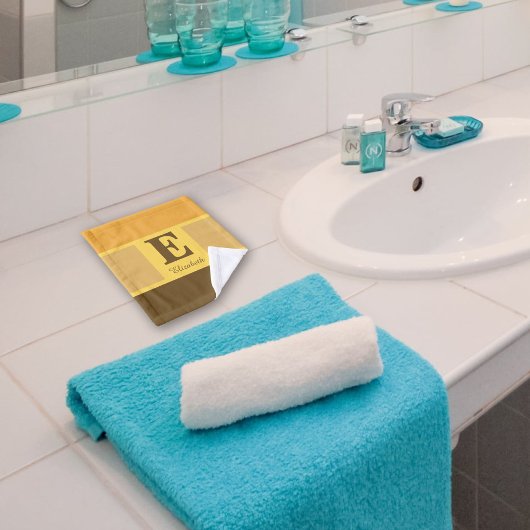 Gestreept Modern Elegant Geel Bruin Monogram Bad Handdoek