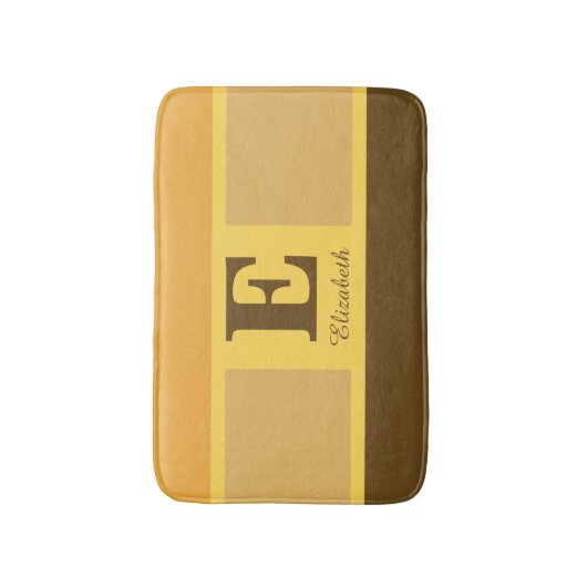 Gestreept Modern Elegant Geel Bruin Monogram Badmat (Voorkant Verticaal)