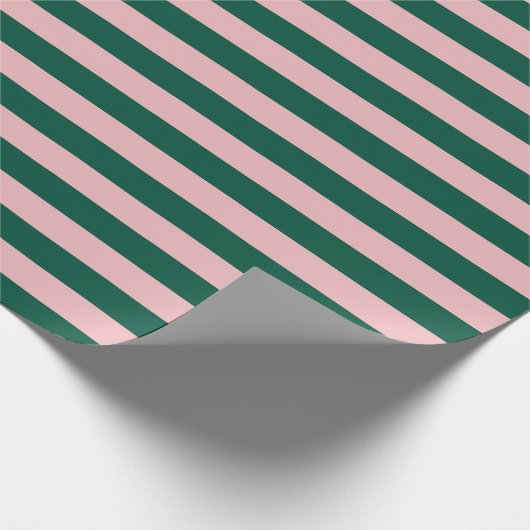 Gestreept Modern Kerstfeest Groen Roze  Cadeaupapier (Hoek)