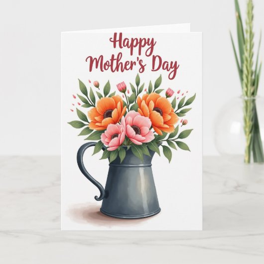Gestreept Moederdag Bloem Kaart (Voorkant)