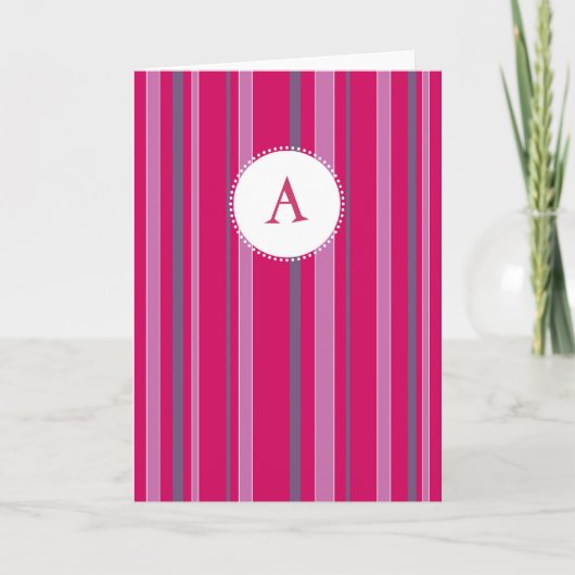 Gestreept Monogram - Fuschia & Paars Notitiekaartje (Voorkant)